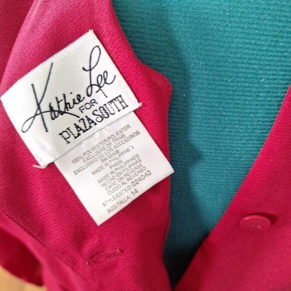 Vintage 80s/90s Red Lace Collar Midi Goth Coquette Dress Women Size 14 - Picture 7 of 11